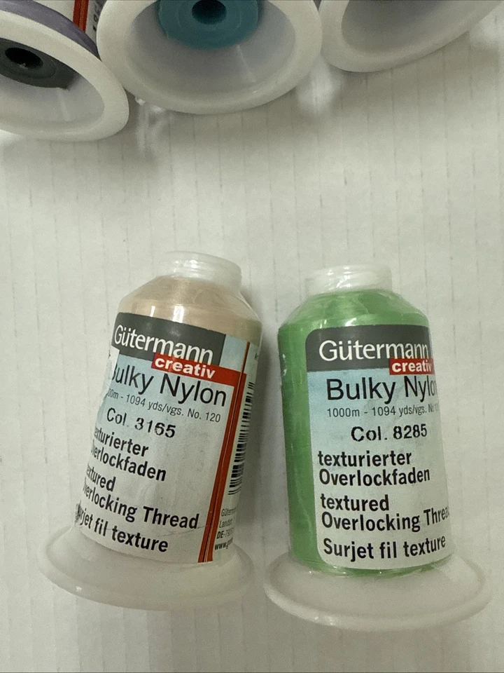 Lot of 5 Gutermann Bulky Nylon Thread Overlocking Textured Green Purple Cream - Image 3 of 4
