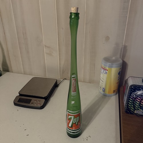 Vintage 7UP Green Glass Bottle Flower Bud Vase – Long Neck – Advertising