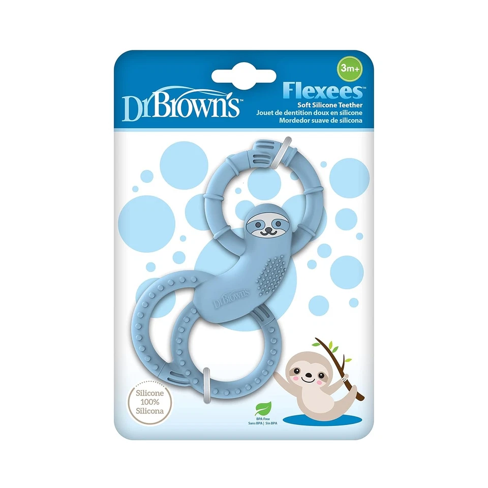 Dr. Brown’s Flexees Blue Sloth Baby Teether | Soft 100% Silicone | BPA Free 3m+ - Image 3 of 4