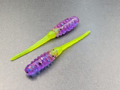(30) 2'' Ribbed Crappie Minnow Violet / Chart Soft Plastic Bait Jig Grub