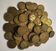 JOBLOT Brass Threepences 1953 - 1967 Queen Elizabeth II (74 coins)