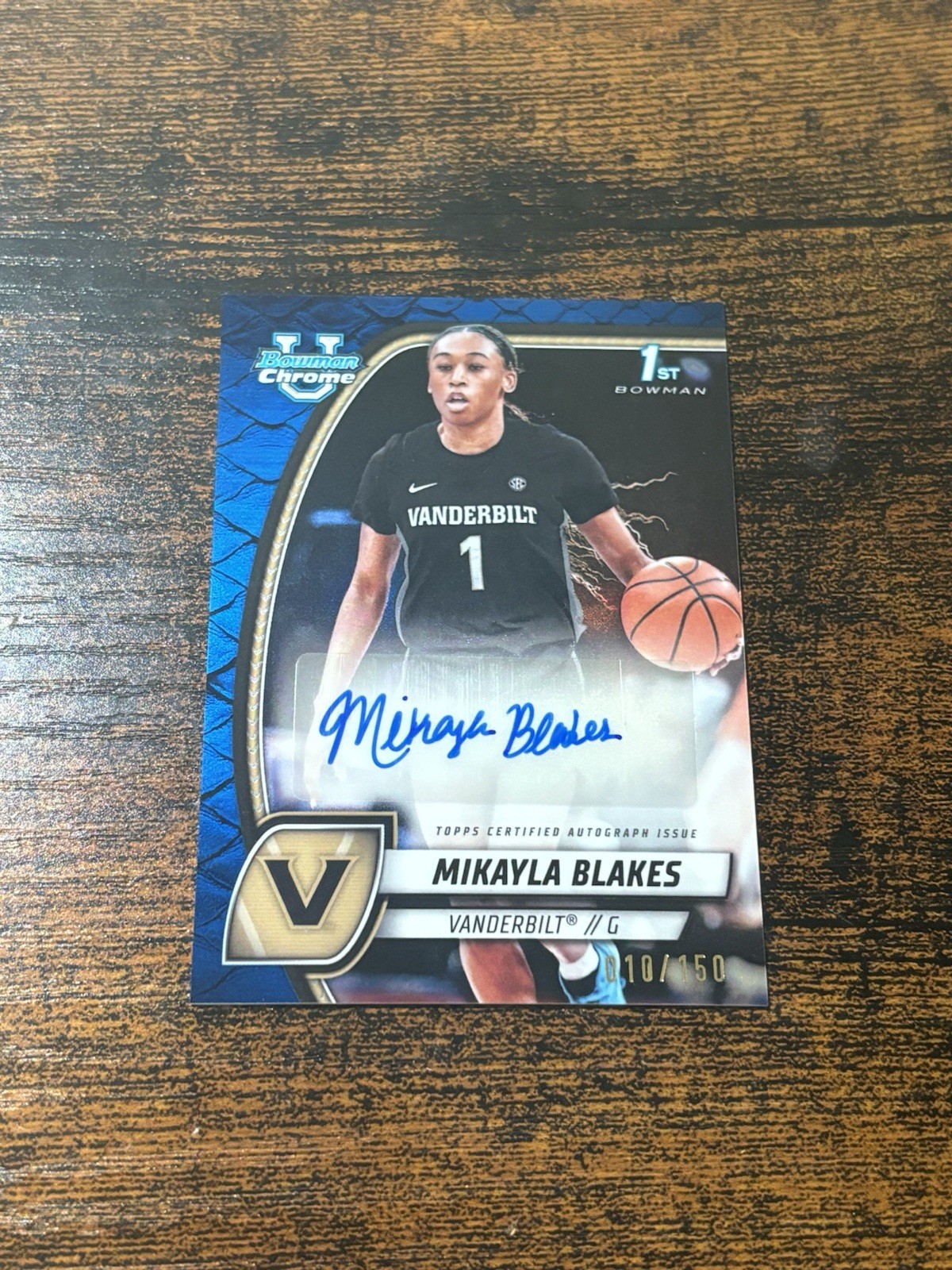 2024-25 Bowman Chrome University Mikayla Blakes 1st AUTO Blue Reptilian /150 RC