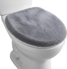 Gray Microfiber Toilet Lid Cover Non-Slip Soft Elastic Fits Round  Elongated