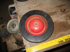 VTG RED WAGON WHEEL HARD RUBBER METAL PULL TOY CART MOWER TILLER 7 7/8"