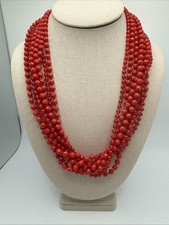 Vintage Red Multi Strand Acrylic Beaded Gold Tone Necklace 22