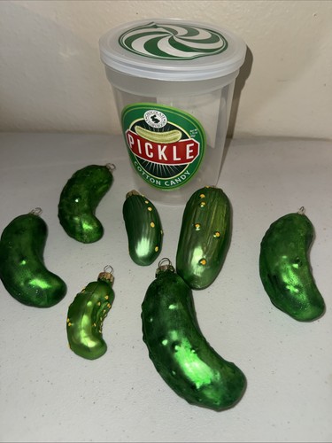 Seven Glass Pickle Ornaments German Tradition for the Christmas Tree 3 inches