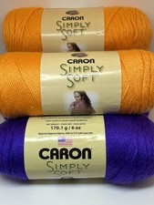 5 Skeins Caron Simply Soft Yarn 170g Ea Color Iris x3 Mango x2 Preowned New