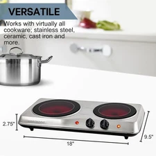 Countertop Infrared Double Burner 1700W Electric Hot Plate and Portable Stove