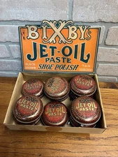Vintage Bixby’s Jet-Oil Paste Shoe Polish Tins Store Display Advertising Box