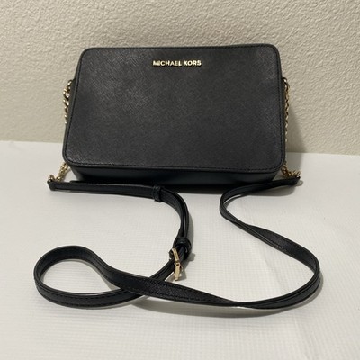 Michael Kors Jet Set Large East West Zip Chain Crossbody Bag in Black and Gold