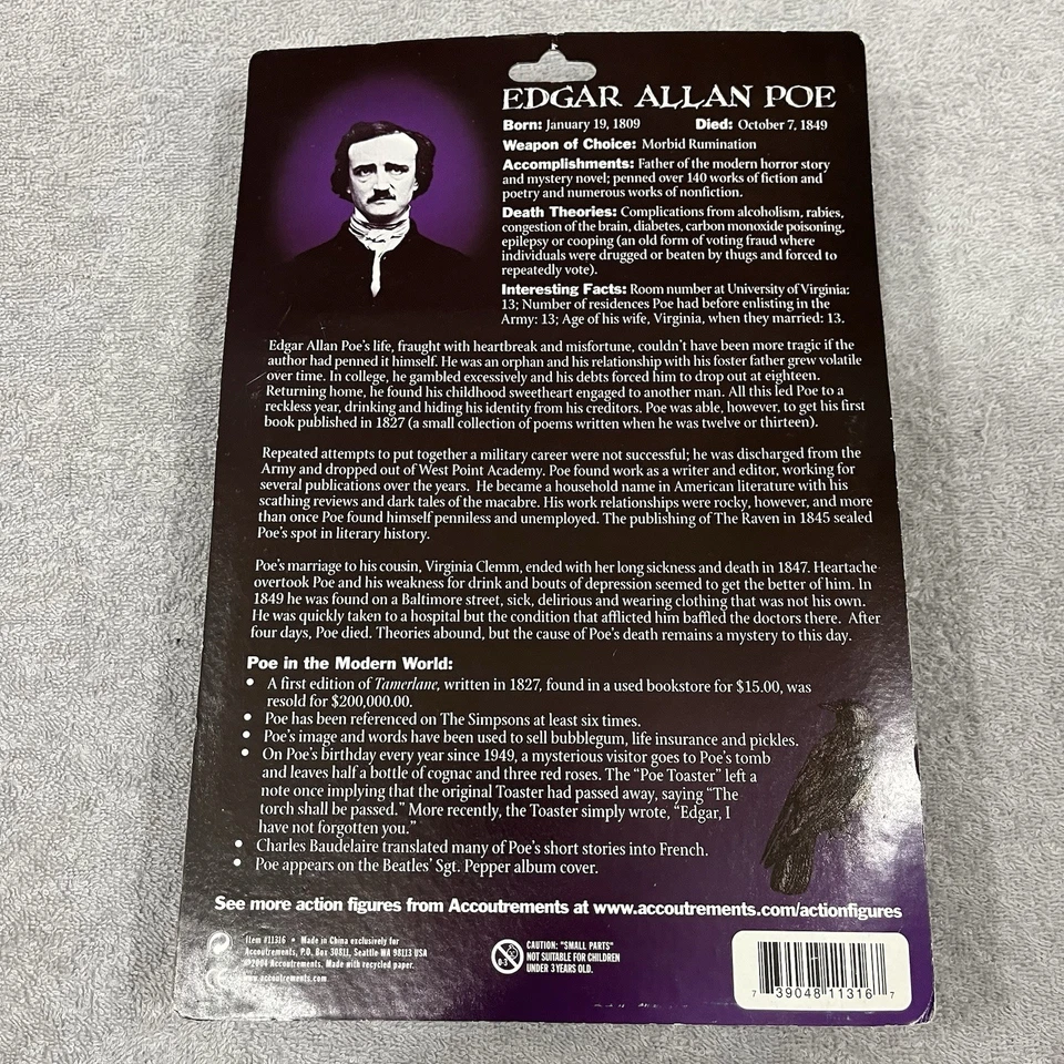 Figura de acción poesía EDGAR ALLAN POE 2004 Accoutrements 5,25" sellada nueva Foto 2 de 2