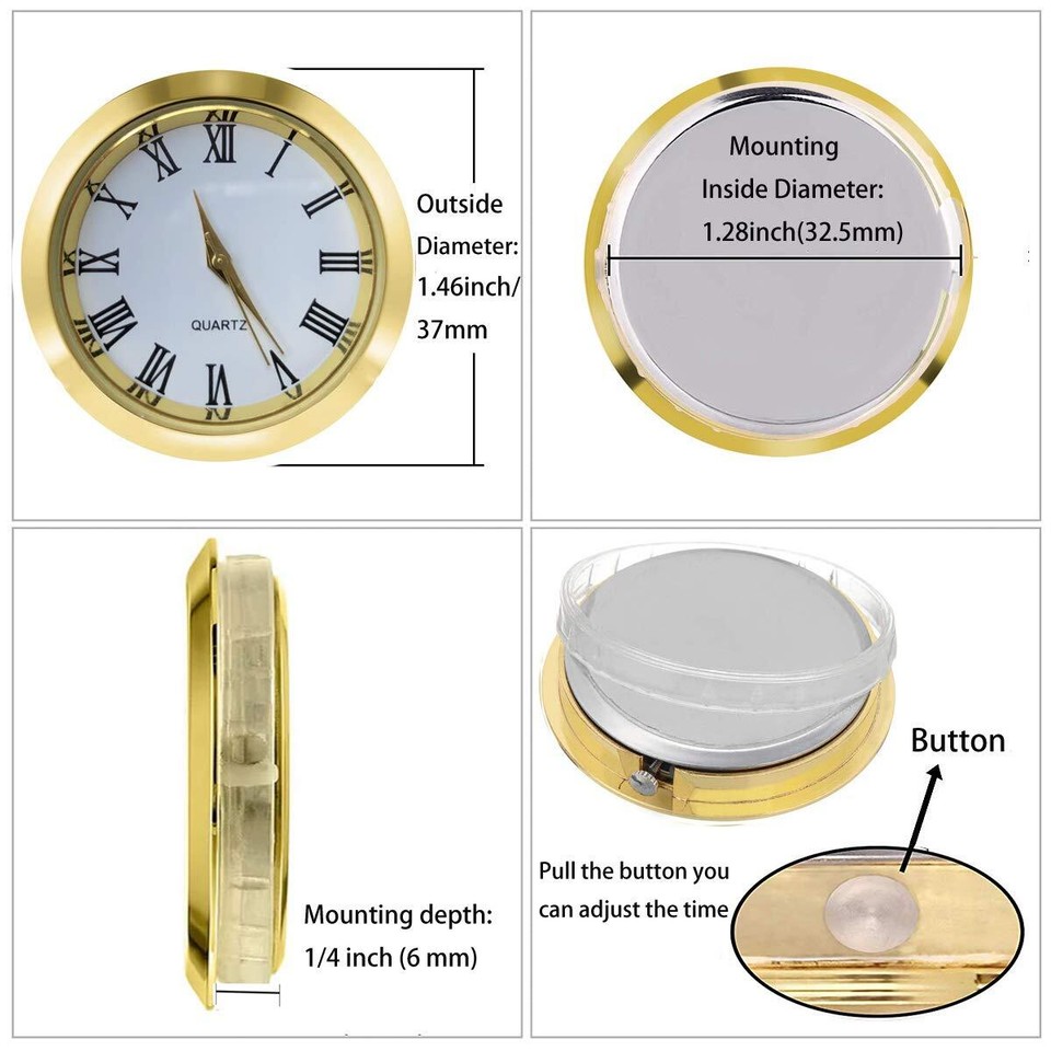 Mini Clock Insert 1-1/2 Inch 35 Mm round Quartz Movement Miniature ...