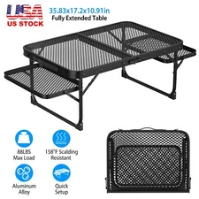 Camping Table Outdoor Picnic Aluminum Alloy Heavy Duty Grill Stand W/ Side Trays
