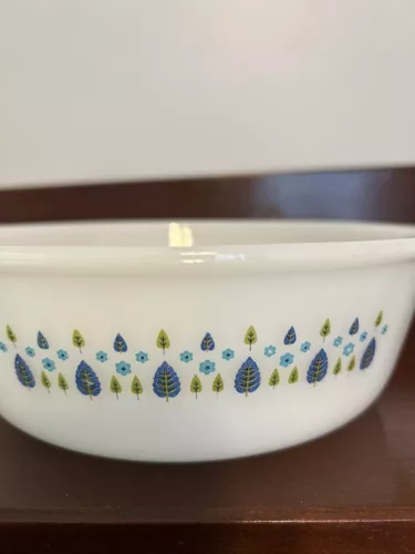 Fire King Milk Glass Alpine Swiss Chalet Casserole Dish 8" in Diameter
