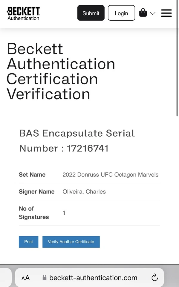 Charles Oliveira Signed UFC Donruss Octagon Marvels Card IP Slabbed Beckett BAS - Image 3 of 3