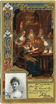 scrap  chromo Litho Karte Lefevre- Utile Lu  Jugendstil Leonie Yahne 17,2 cm