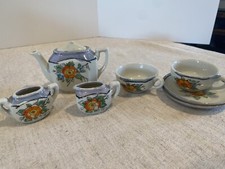 Vintage 1960's Japanese Porcelain Children's Tea Set 8 pieces Blue, White Floral