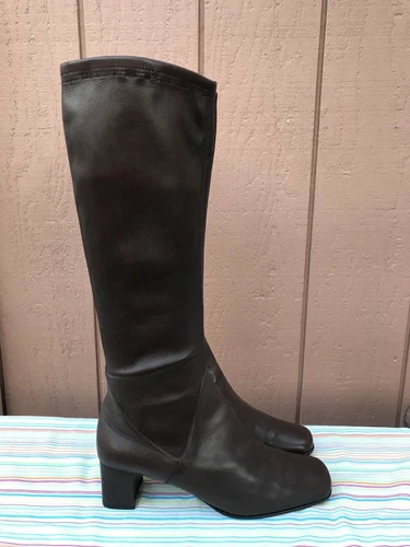 EUC Salvatore Ferragamo Womens US 11B Brown Pull On Boots Knee High Square Toe