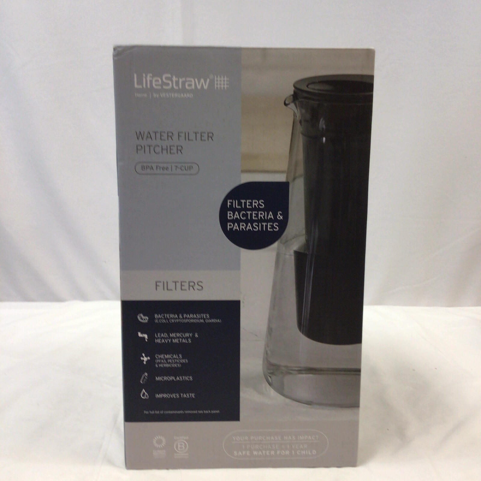 Lifestraw Personal Water Filter Pitcher.  7 Cup Capacity. White BPA FREE PLASTIC