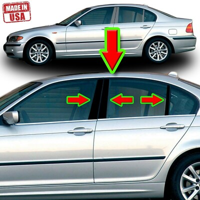 #ad Black Pillar Trim for BMW 3 Series 99 05 4dr E46 6pc Set Door Cover Piano $59.99