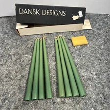Vintage Dansk Designs France Olive Green 8" Taper Candles Set Of 8 Style 1818 -B