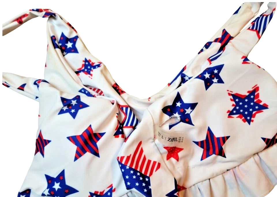 Traje de baño ZAFUL BIKINI para mujer Top con volantes PATRIÓTICO corbata delantera talla 8 Foto 4 de 4