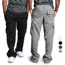 Men Fleece Cargo Pants Sweat Pant Sport Trousers Jogger Walking Gym 5 Pockets