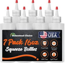 Made in USA 7-Pack Condiment Squeeze Bottles, 16Oz Squirt Bottle for Sauces Liqu