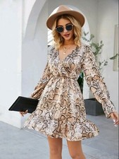 Shein Snakeskin Surplice Ruffle Hem A-Line Dress Size 6 Medium