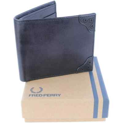 Fred Perry Brogue Detail Leder Brieftasche Brieftasche - klassisch schwarz - brandneu