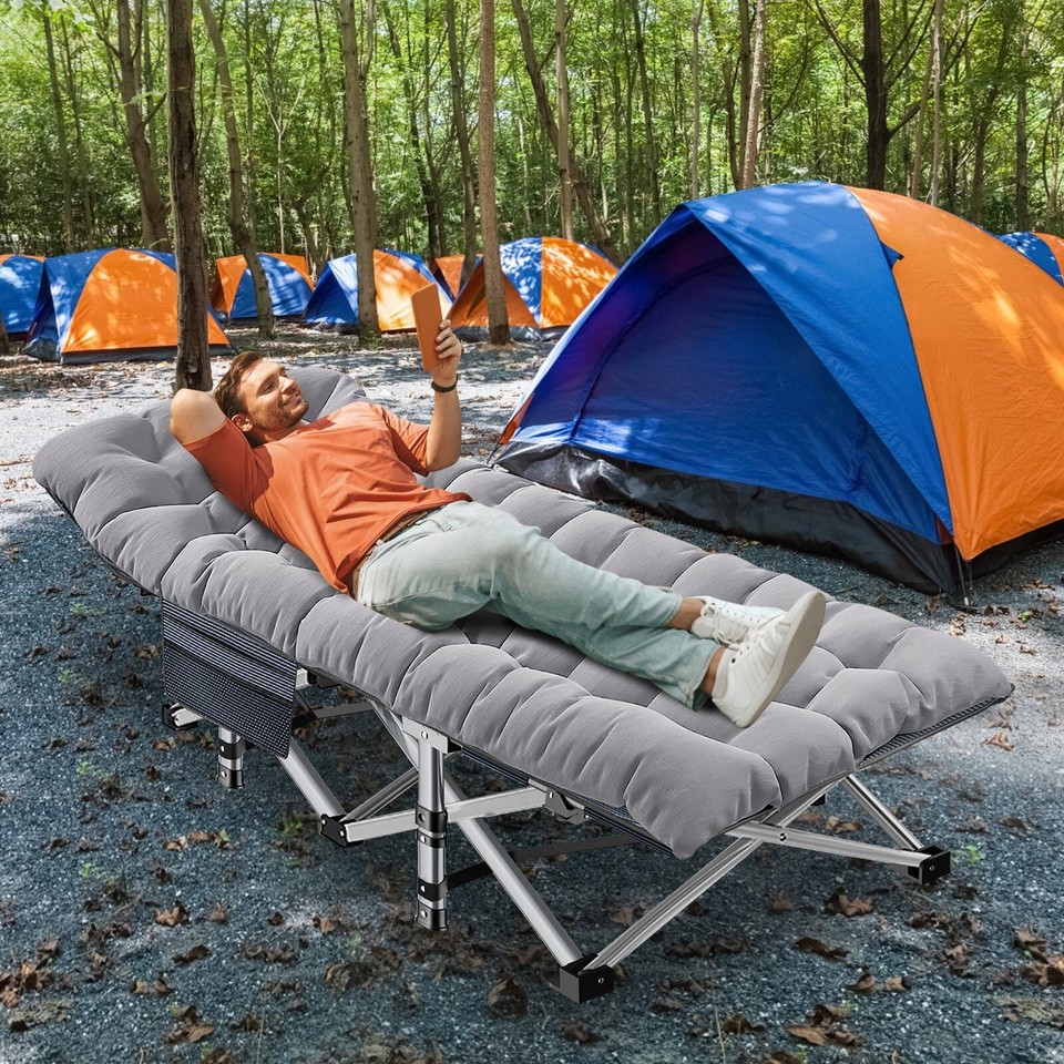 DoCred Folding Camping Cot W/Mat for Adults, Travel Bed with Carry Bag