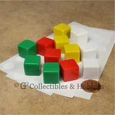 NEW Set of 12 Blank Dice - 16mm 5/8 inch Green Red White Yellow Math RPG Game D6
