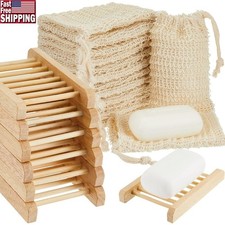 30pcs Exfoliating Soap Bags Sisal Soap Holder Bamboo Drainage Set Shower New