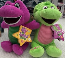 Mattel Barney's World Barney  Baby Bop Dinosaur Plush Purple/Green w/ Tags 2 