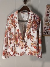 LC Lauren Conrad Womens 12 Floral Print Blazer White Pink Orange One Button