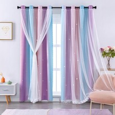 Girls Blackout Curtains 63 Inches Long for Bedroom, Room Darkening Grommet Wi...