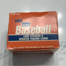 One Fleer 1985 Baseball Logo Stickers & Updated Trading Cards Box, 132 Cards
