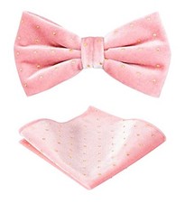 TIE G Men's Glitter Velvet Bow Tie  Pocket Square Set in Imperial Blush Pink