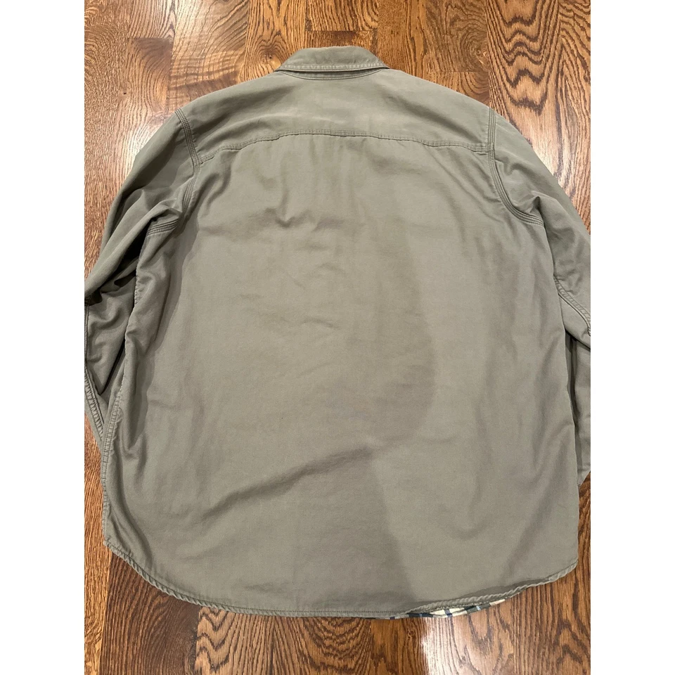 L.L. Bean Vintage Flannel Lined Canvas Shirt Jacket Army Green Men's L Regular - Image 3 of 4