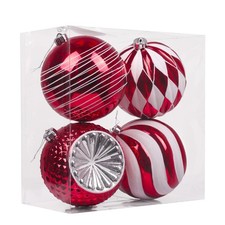 Valery Madelyn Christmas Ornaments Set, 4ct Red and White Shatterproof Christ...