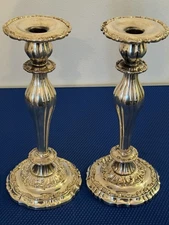 Modern Victorian Silver Plate Candlestick Pair by Lunt 10.75” 1940s Antique
