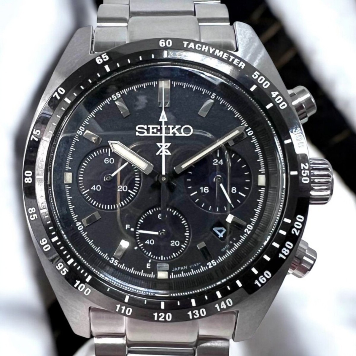 さリオ Seiko Chronograph 7T92-0JS0 Date St.Steel Green Silver Round