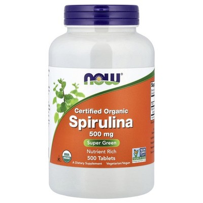 Now Foods Certified Organic Spirulina 500 mg 500 Tablets GMP Quality Assured,
