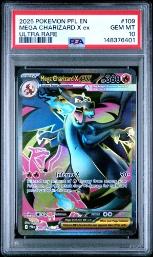 2025 POKEMON PFL EN-PHANTASMAL FLAMES ULTRA RARE #109 MEGA CHARIZARD X EX PSA 10