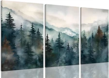 Canvas Wall Art Mountain Framed Wall Art Set of 3 Boho Nature Landscape Picture 