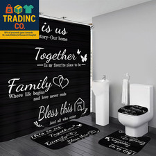 Black Family Shower Curtain Set with Rugs and Accessories for Bathroom Decor