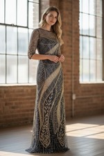 Rickie Freeman For Teri Jon New Art Deco Beaded Tulle Gown Size 8 1,280.00