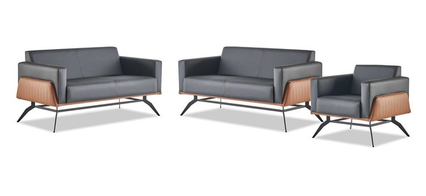 Ledersofas Set Komplett Leder Holz Schwarz Braun 2-Sitzer Sessel Modern-image