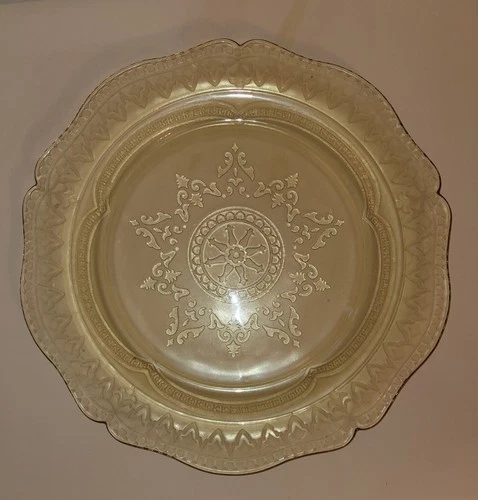 Three Yellow Federal Patrician Spoke Depression Glass Dinner Plates 11 Inches