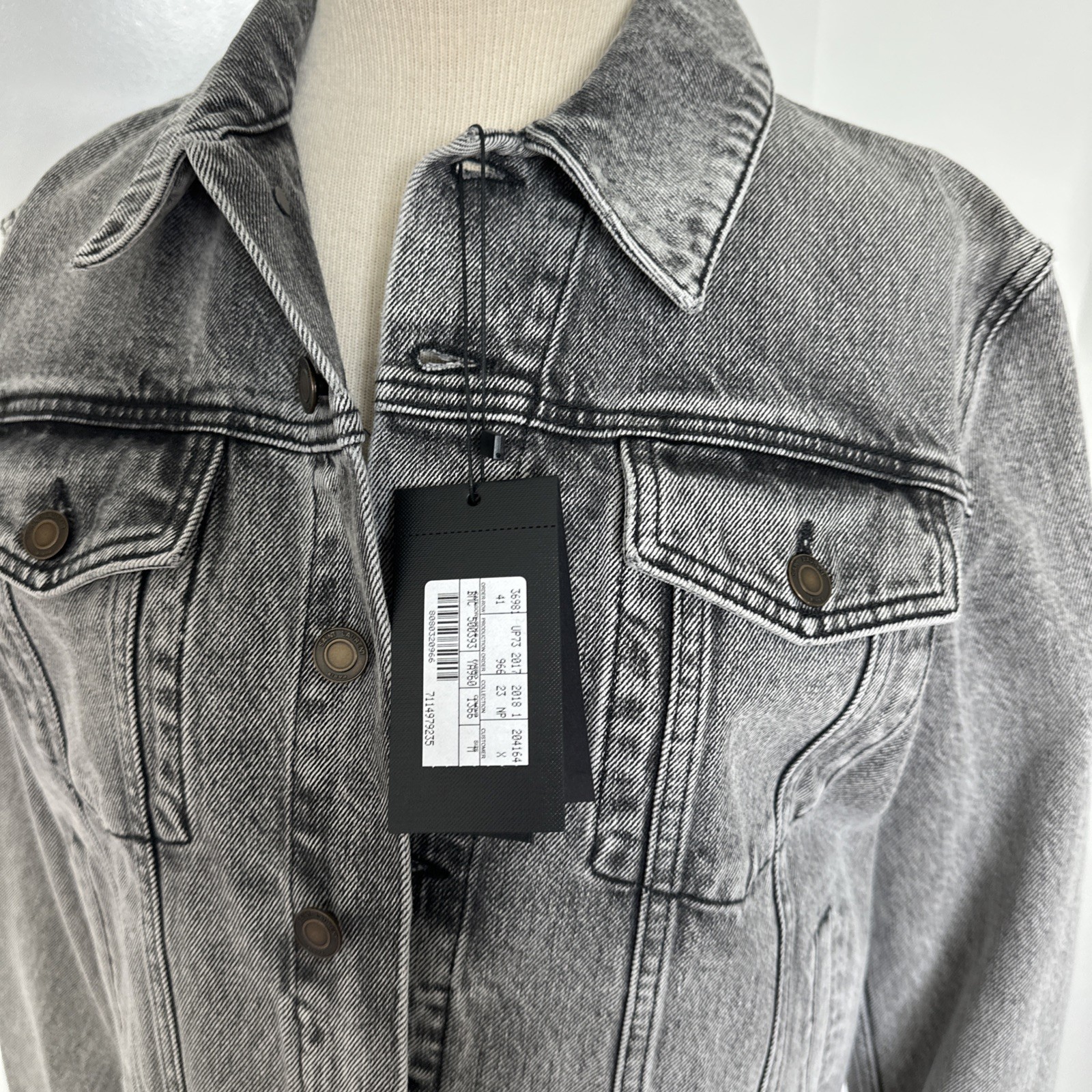 Giacca camionista denim nero lavato Saint Laurent nuova con etichette $1350 donna taglia M